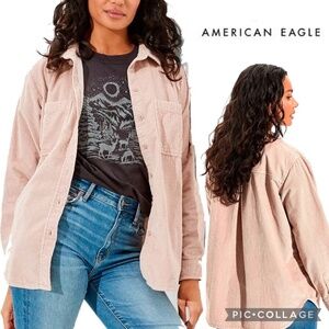 American Eagle Oversized Tan Corduroy Button-Up Long Sleeve Shacket Size XL